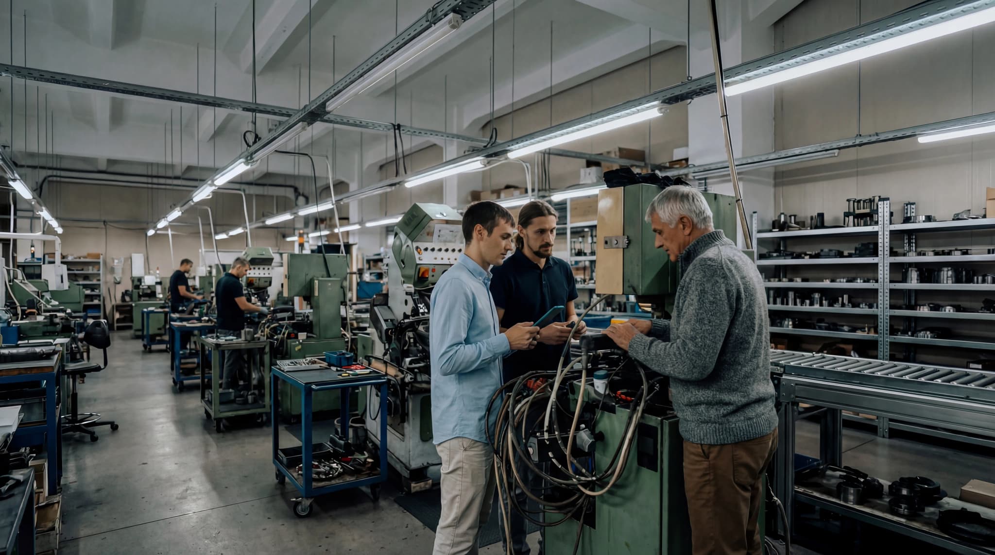 Estrai conoscenza operativa con Procedo AI Industrial technician capturing operational knowledge using mobile device in production facility