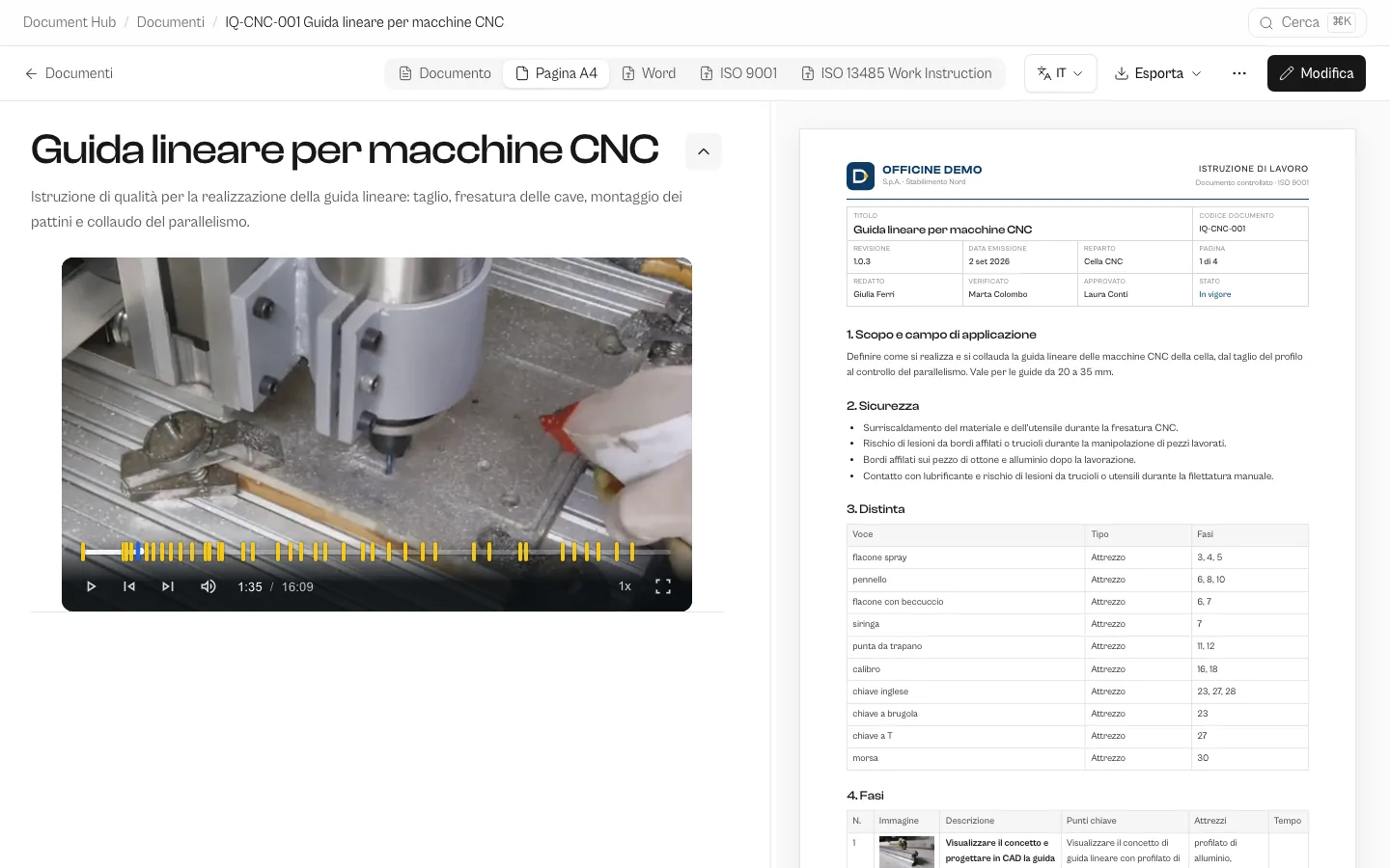 Documentation Hub: Istruzioni di lavoro dal video
