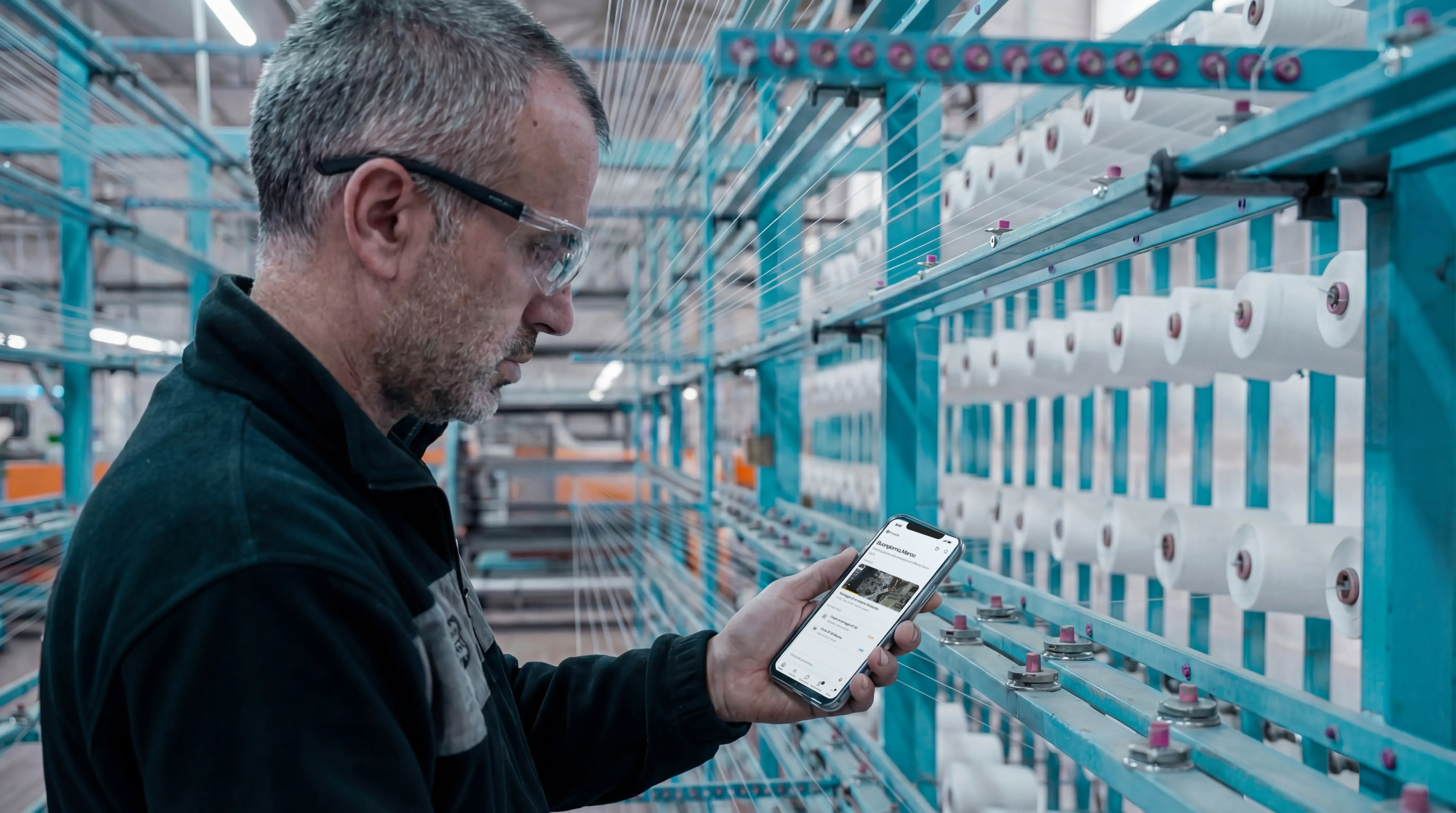Operatore in reparto che consulta Procedo sullo smartphone