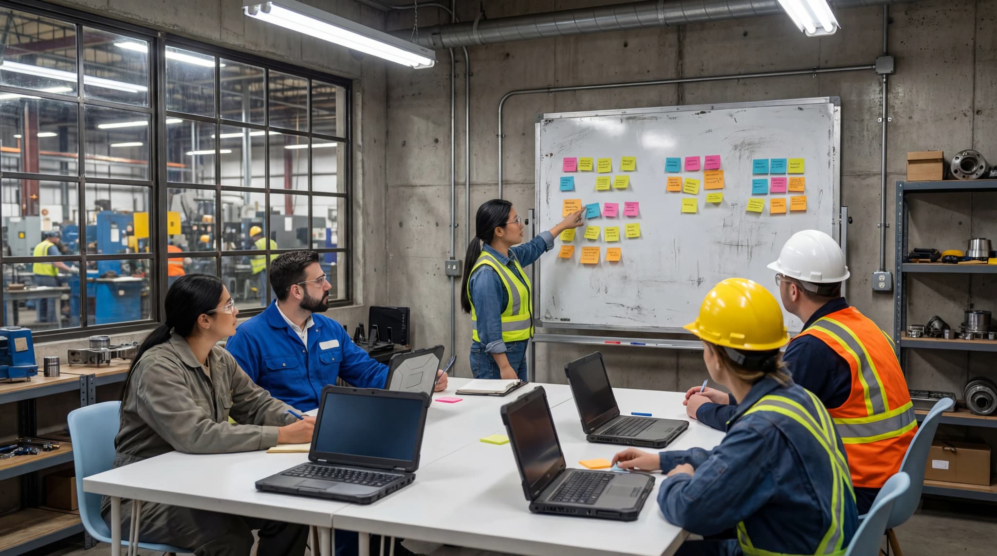 I valori di Procedo - Eccellenza operativa industriale Cross-functional team collaborating on operational excellence initiatives in industrial setting